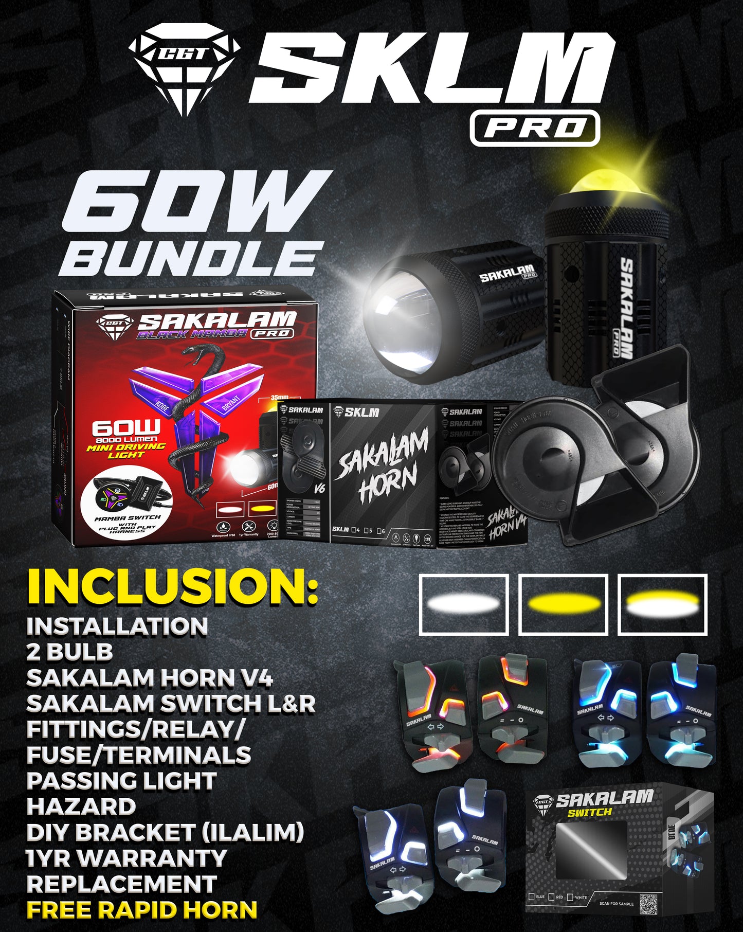 SULIT BUNDLE ! 9 IN 1 Switch -60W 8klumens -MDL AND BUSINA ALL IN SET-UP