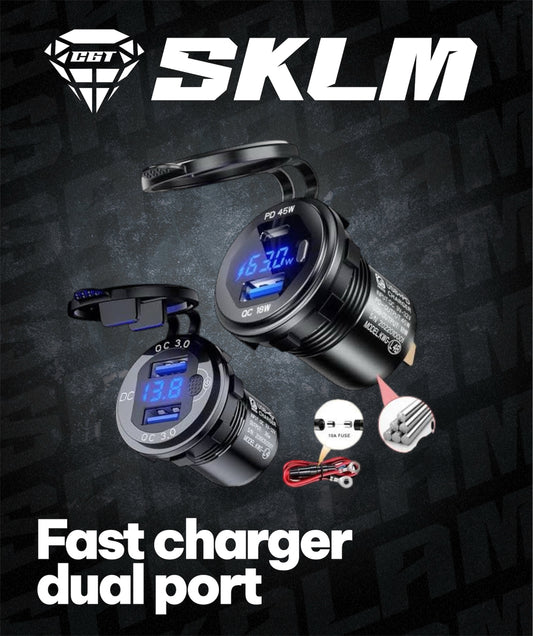 DUAL PORT FAST CHARGER W/ VOLT METER