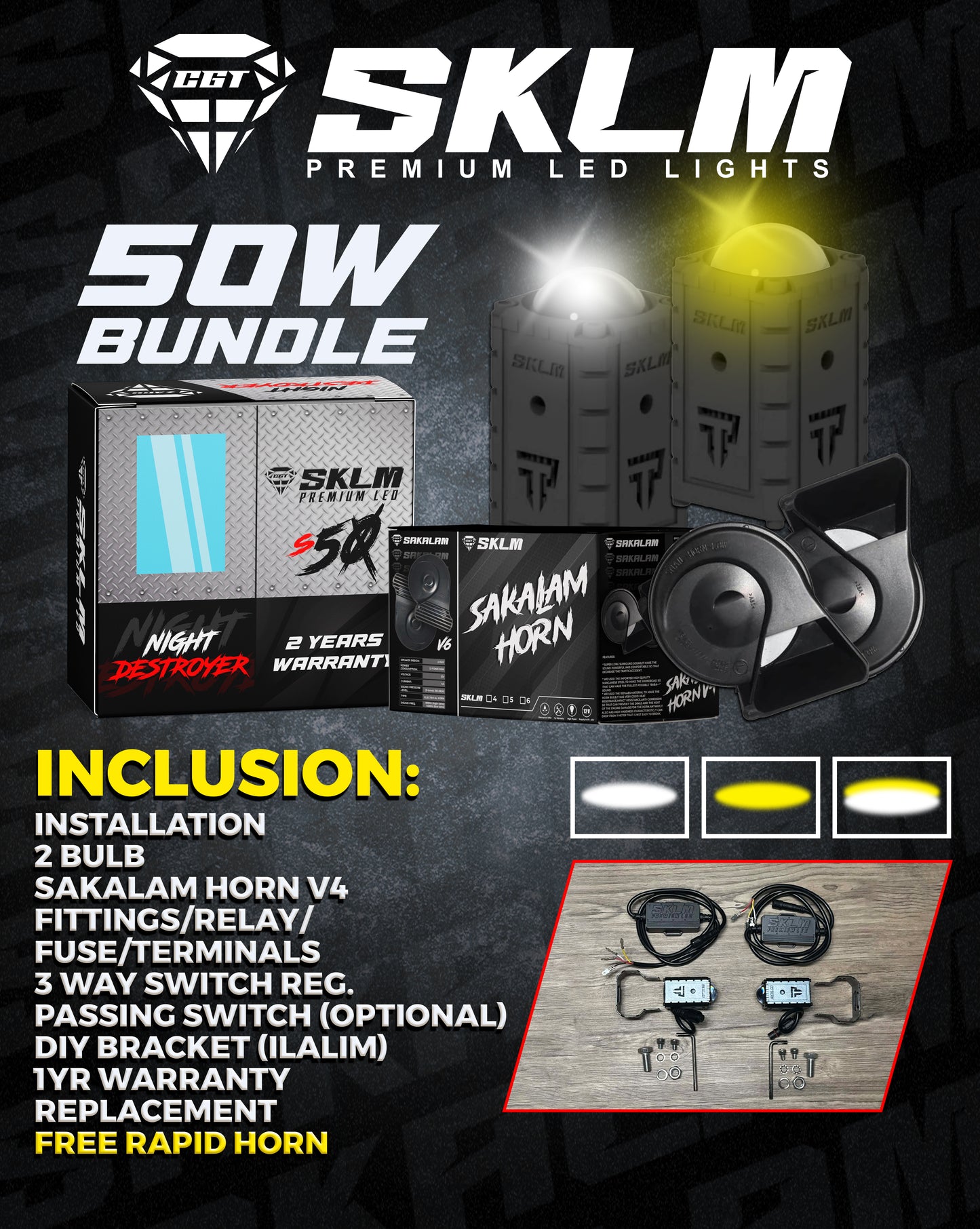 S50 SKLM-PREMIUM LED NIGHT DESTROYER -HORN BUNDLE