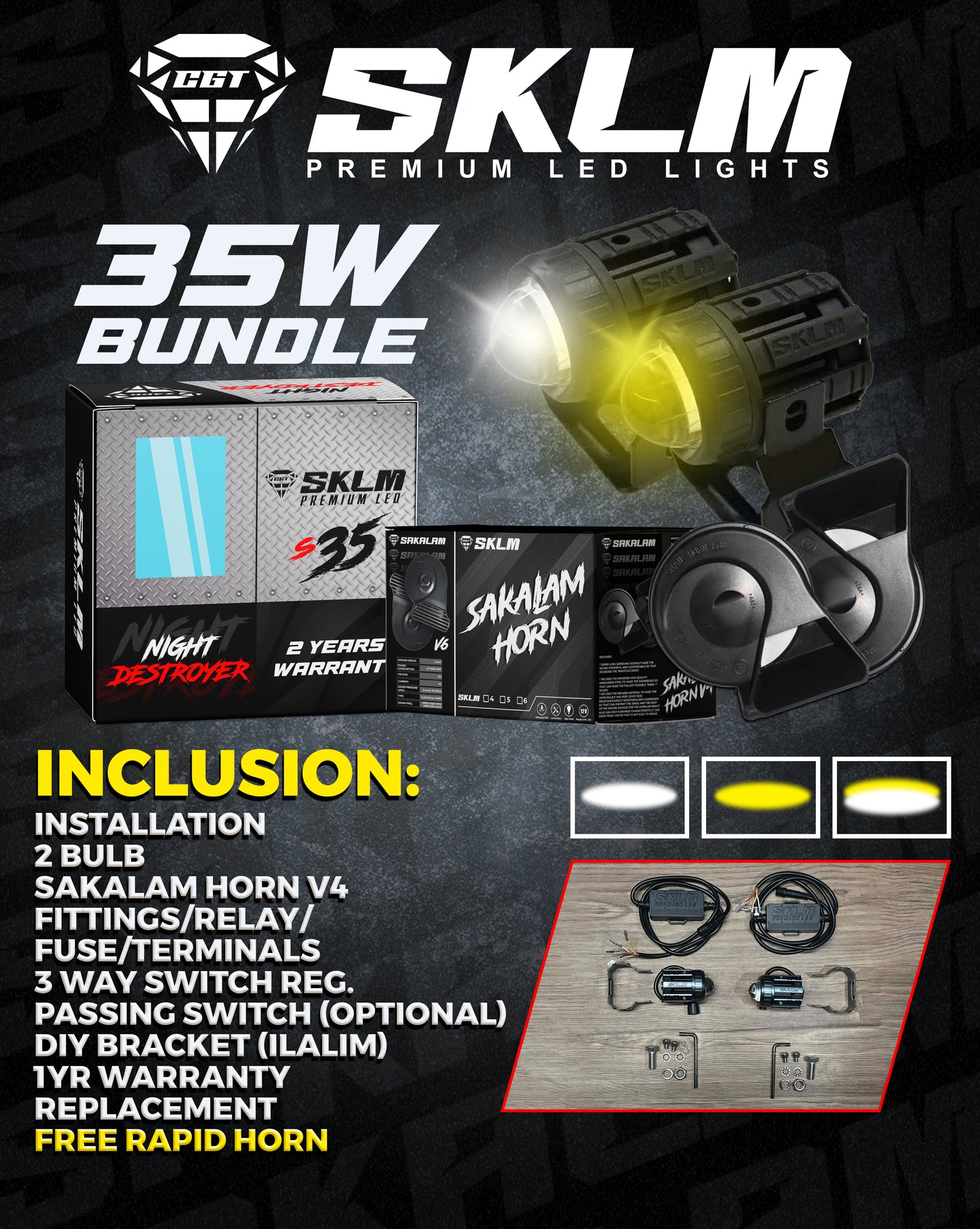 S35 SKLM-PREMIUM LED NIGHT DESTROYER -HORN BUNDLE